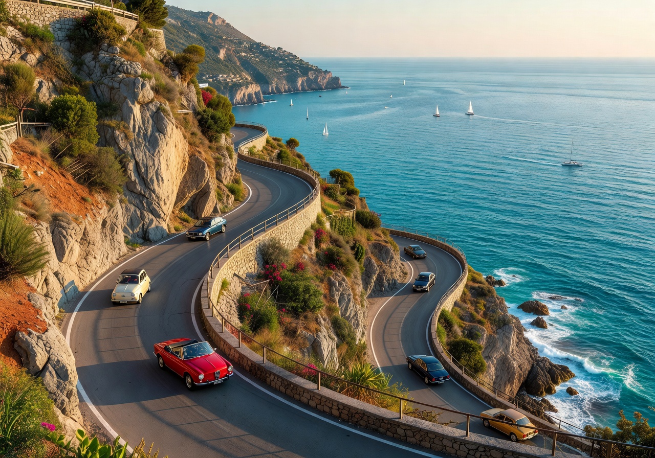 Colorful Amalfi Coast village cascading down steep cliffs to the sea