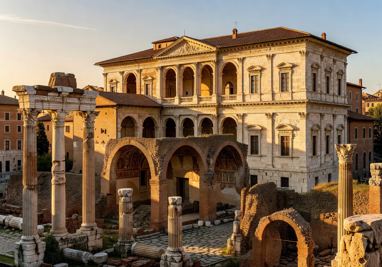 Ancient Roman ruins and Renaissance architecture showcasing Italian culture and history