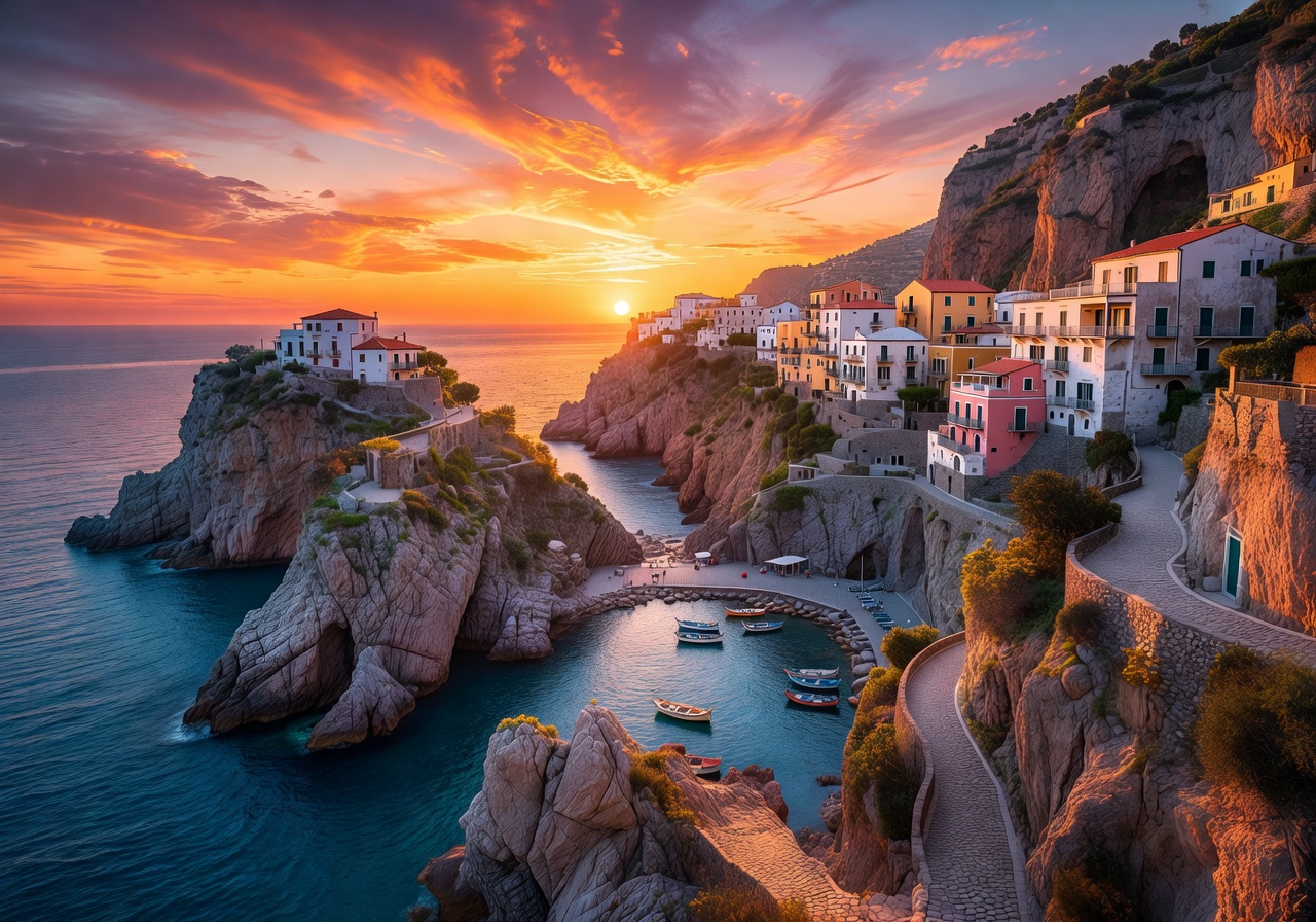 Beautiful Italian coastal landscape at sunset inspiring travel and adventure