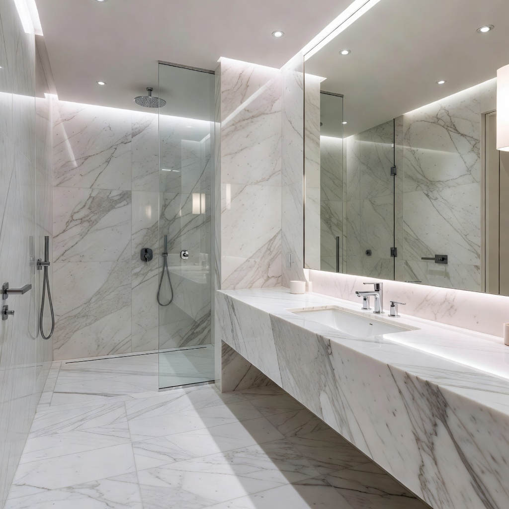 Hotel Villa Aurora bathroom with marble finishes