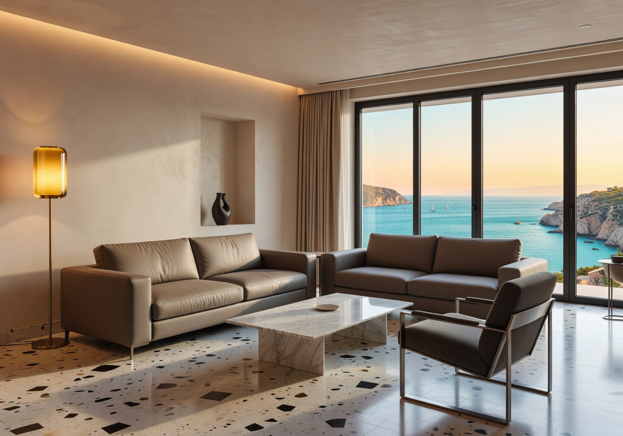Luxury hotel suite interior with modern Italian design elements
