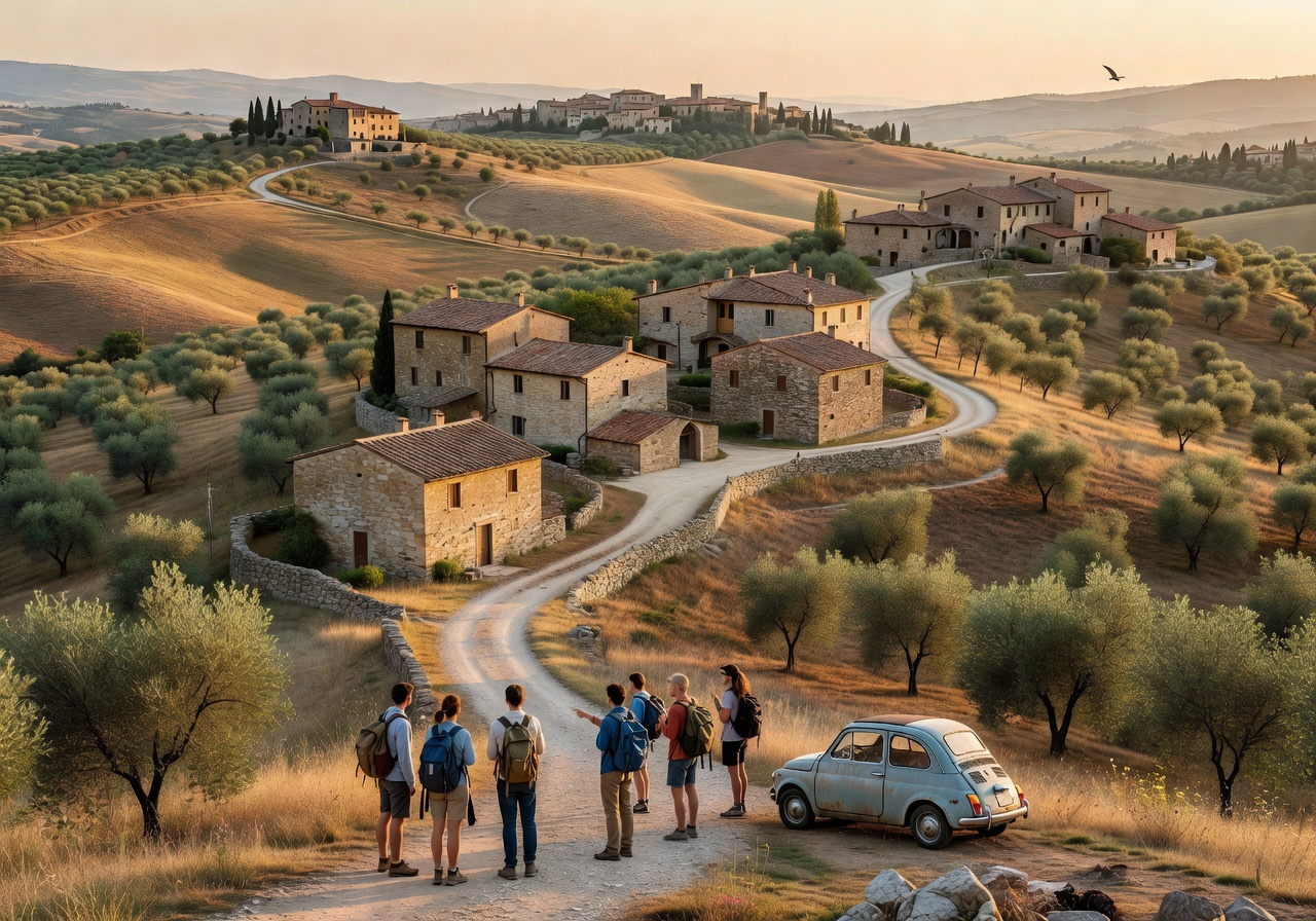 Panoramic Tuscan landscape representing budget travel experiences across Italy