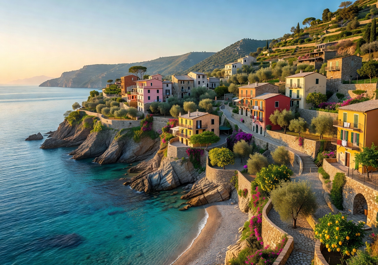 Stunning Italian coastline with crystal blue waters and hillside villages